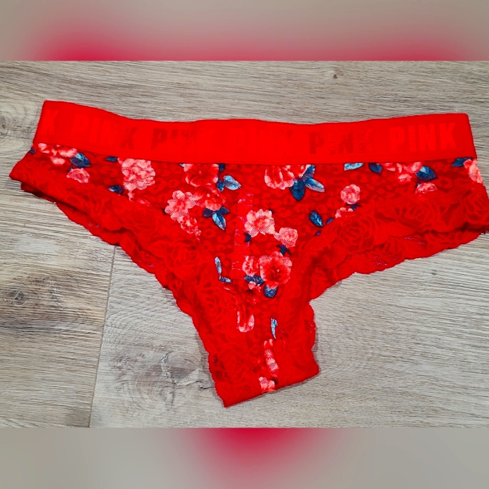 Victoria Secret PINK lace red underwear, size Large
